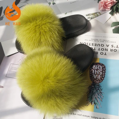 

sell online cheap women shoes mixed color white black fox fur slippers slides sandals