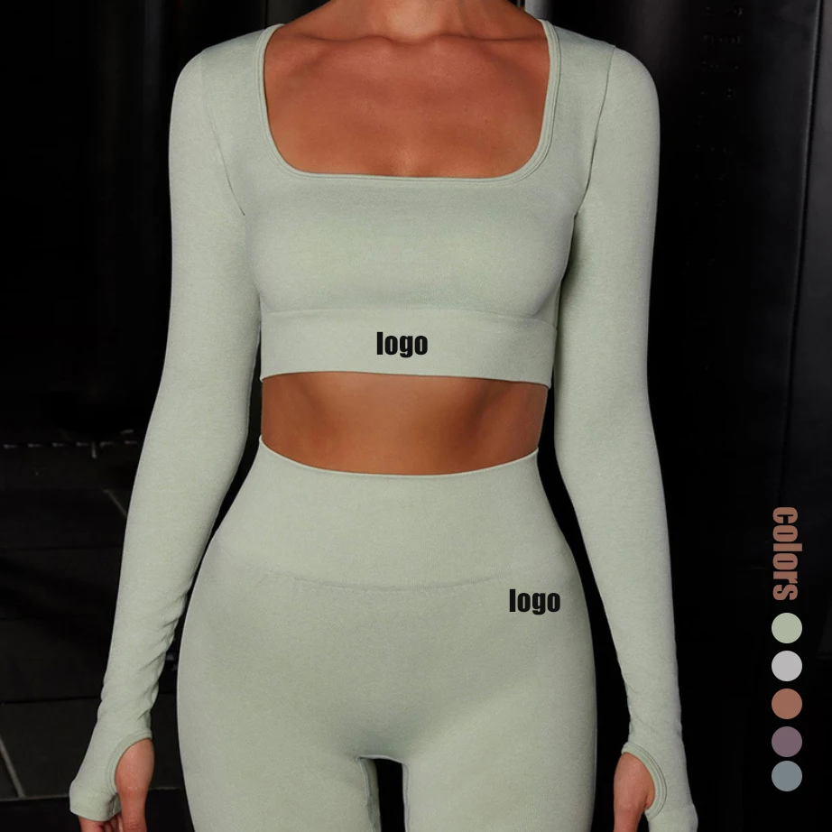 

2021 Gym Clothing Workout Set Seamless Activewear Long Sleeve Yoga Set, As shown