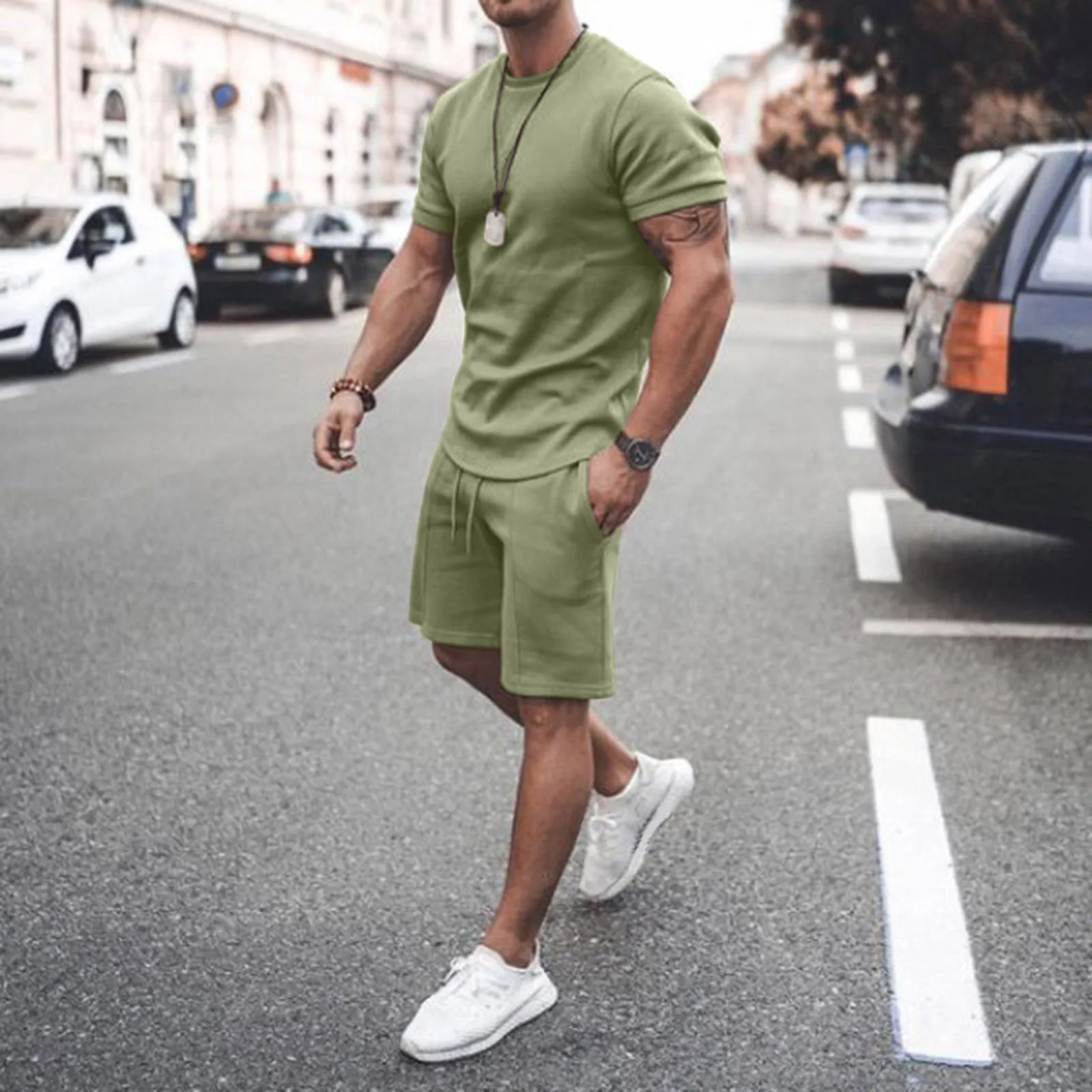 

New summer clothes solid color o-neck t-shirts short sleeve shorts men sets sports casual men joggers two piece set