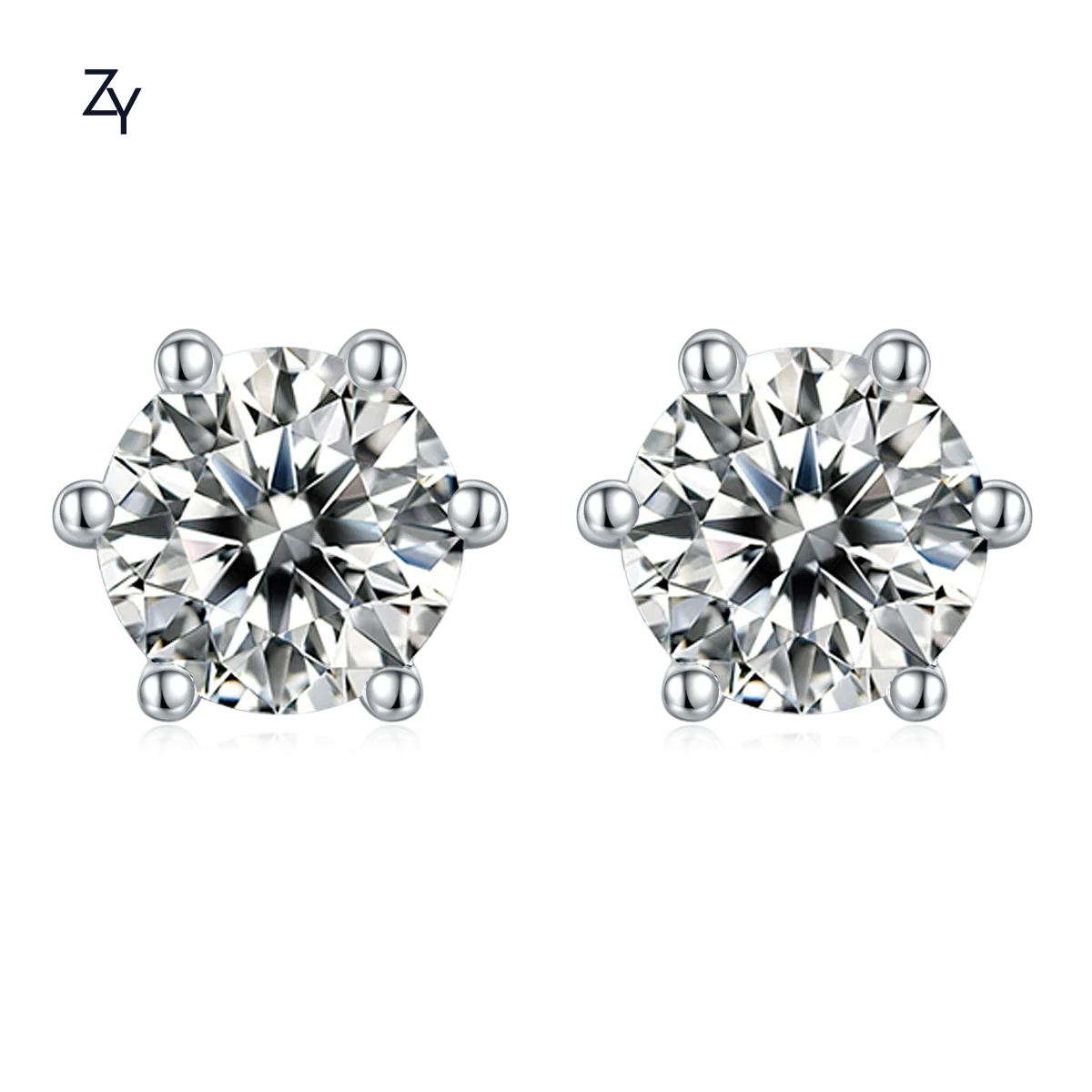 

ZHUANGYEE Luxury six claw loose Round Cut 0.5 ct*2 moissanite 925 Sterling Silver 18k gold plated cc Earrings for women Jewelry