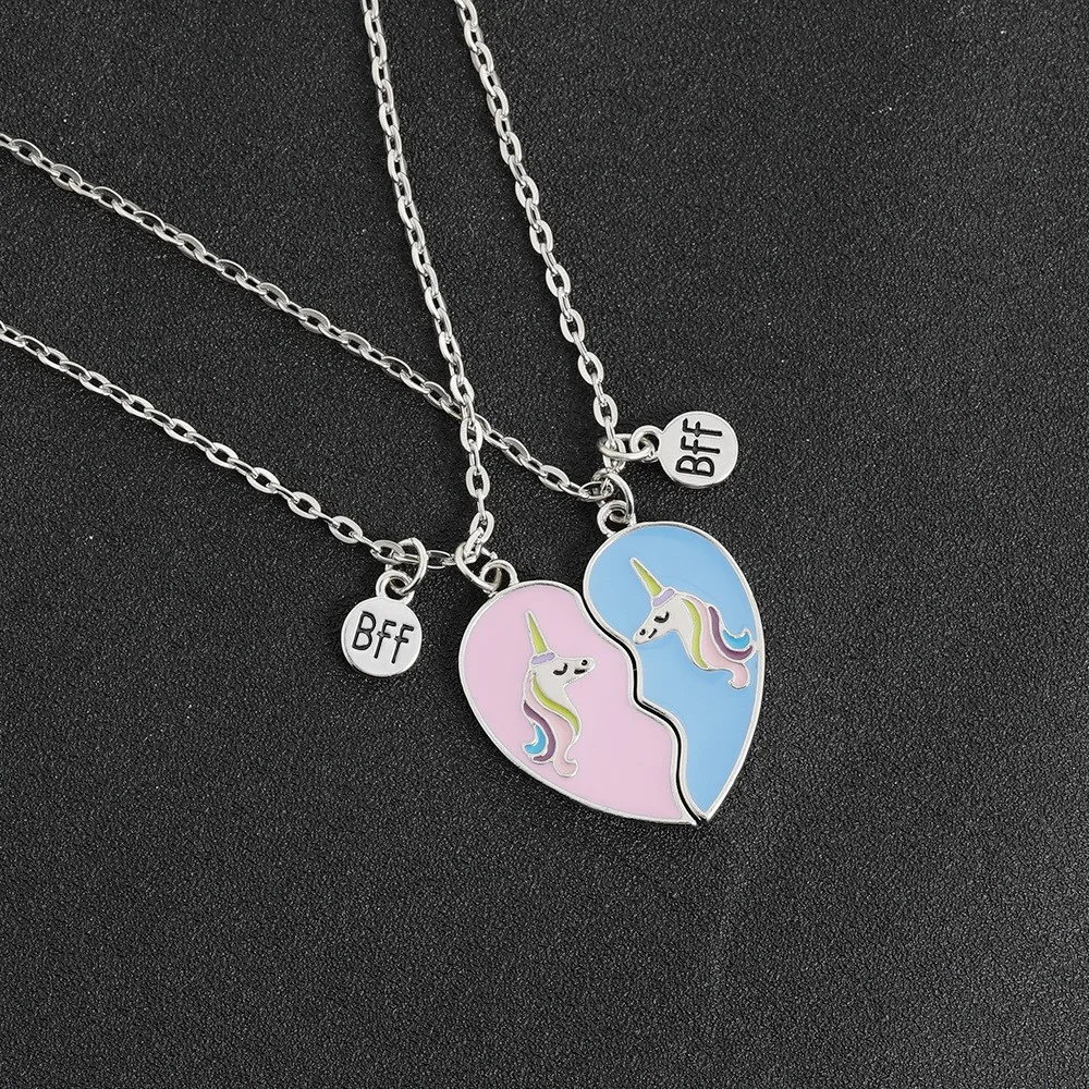 

Fancy Unicorn Jewelry Gift Best Friend Friendship Sister Bestie Bff Broken Heart Necklaces For 2 Girls, Gold color