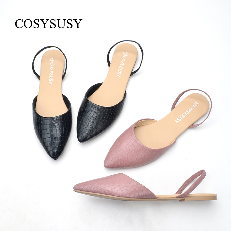 

Hot sell fashion pointed toe women ladies sandals flat ankle strap women's casual slippers, Black pink