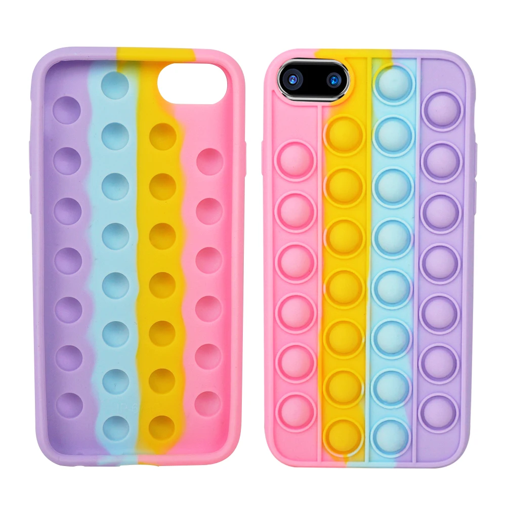 

Rainbow Fidget Toys Silicone Push Pop Bubble Phone Case Cover For iPhone 11/12 Pro Max