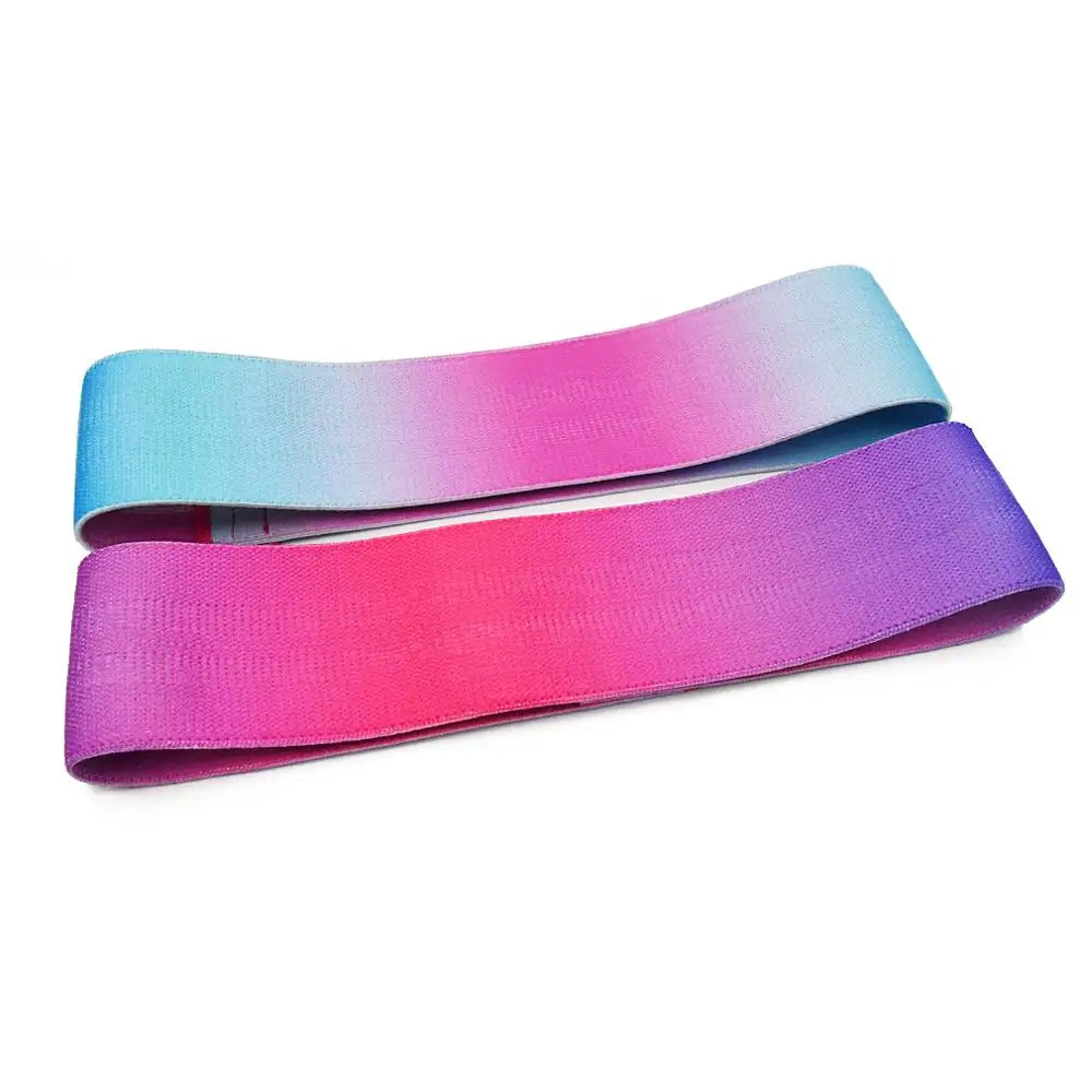 

Low MOQ Hot Selling Durable Custom Logo Gradient Ramp Color Fabric Elastic Bands Workout Resistance Hip Bands, Red, blue, black, pink, green, purple