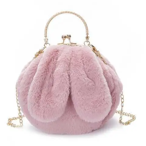 

2021 New Cute Rabbit Ear Plush One-shoulder Messenger Bag Portable Small Round Bag