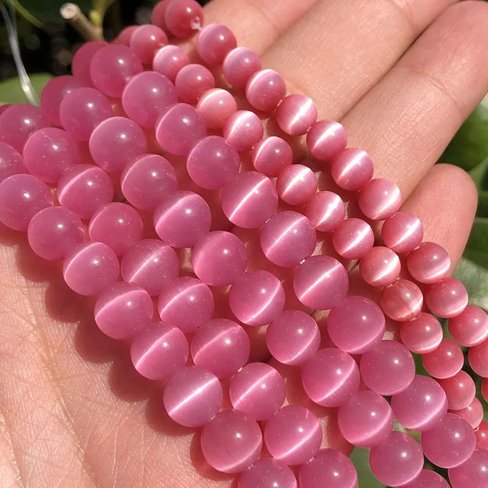 

Wholesale 4/6/8/10mm Smooth Fuchsia Cats Eye Stone Loose Beads for DIY Jewelry Making