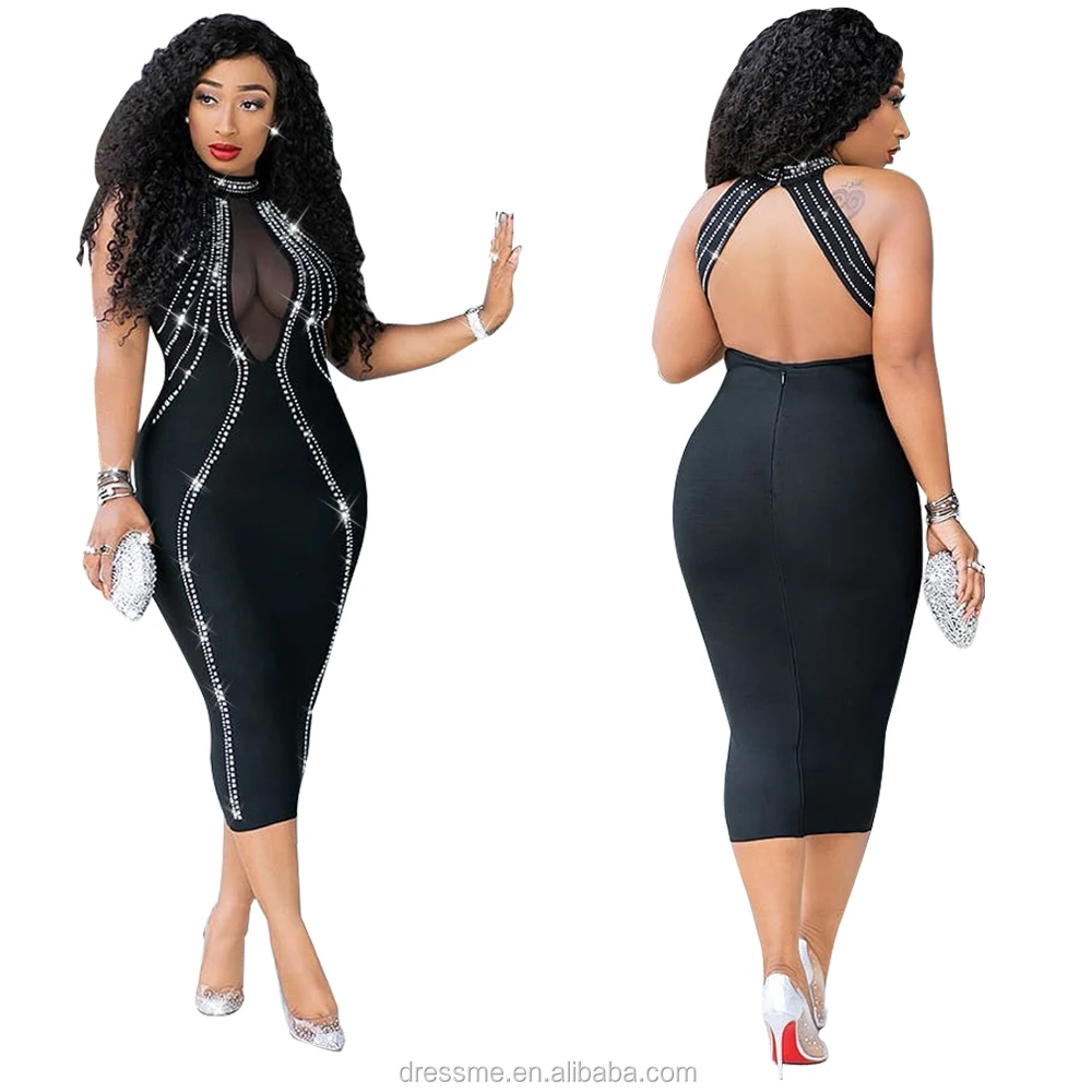 

MSK8805 Chic Women Sexy Halter Celebrity Party Night Out Beading Bodycon Bandage Dress sexy dress women