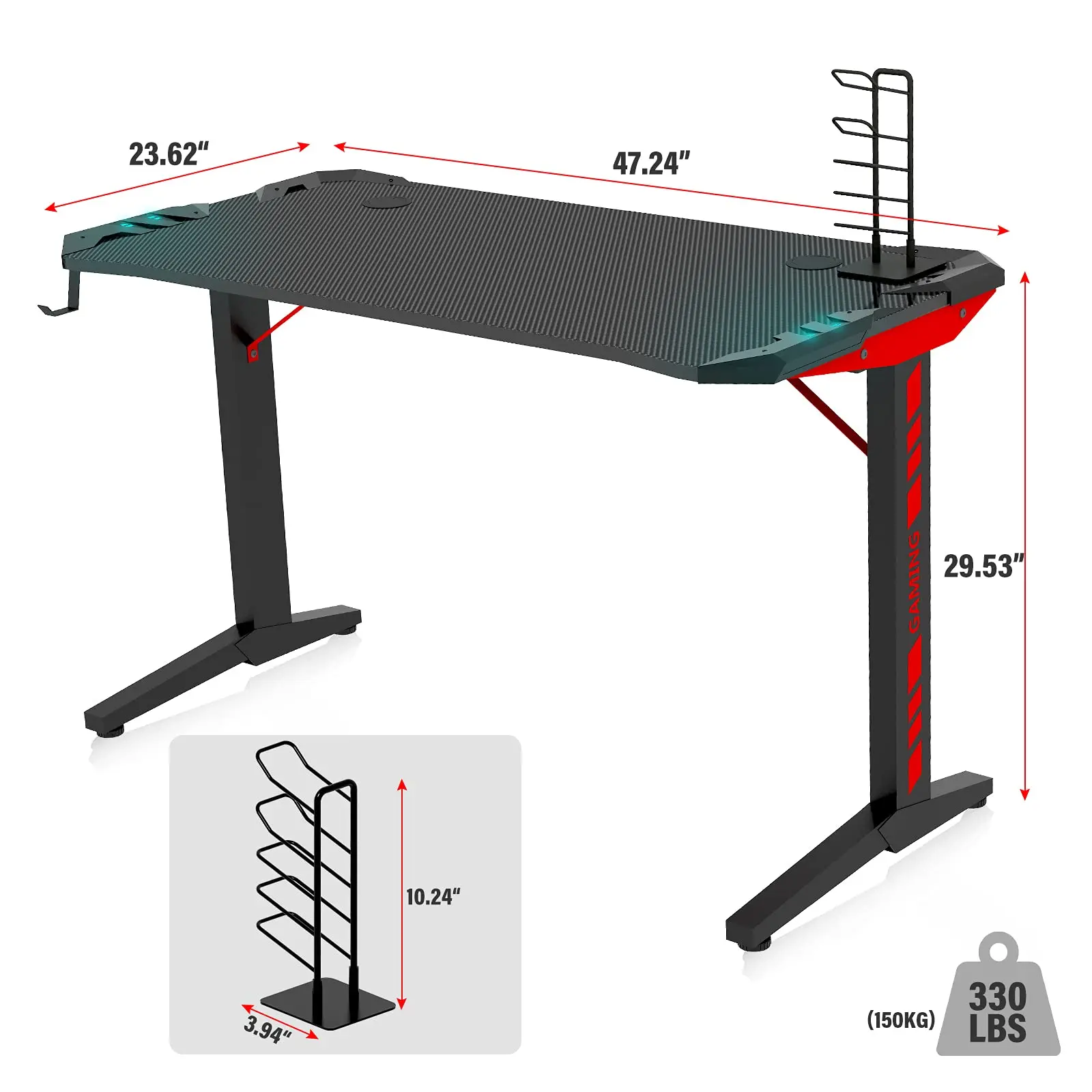 

T Shaped Gamer PC Computer Table RGB LED Lights Gaming Desk