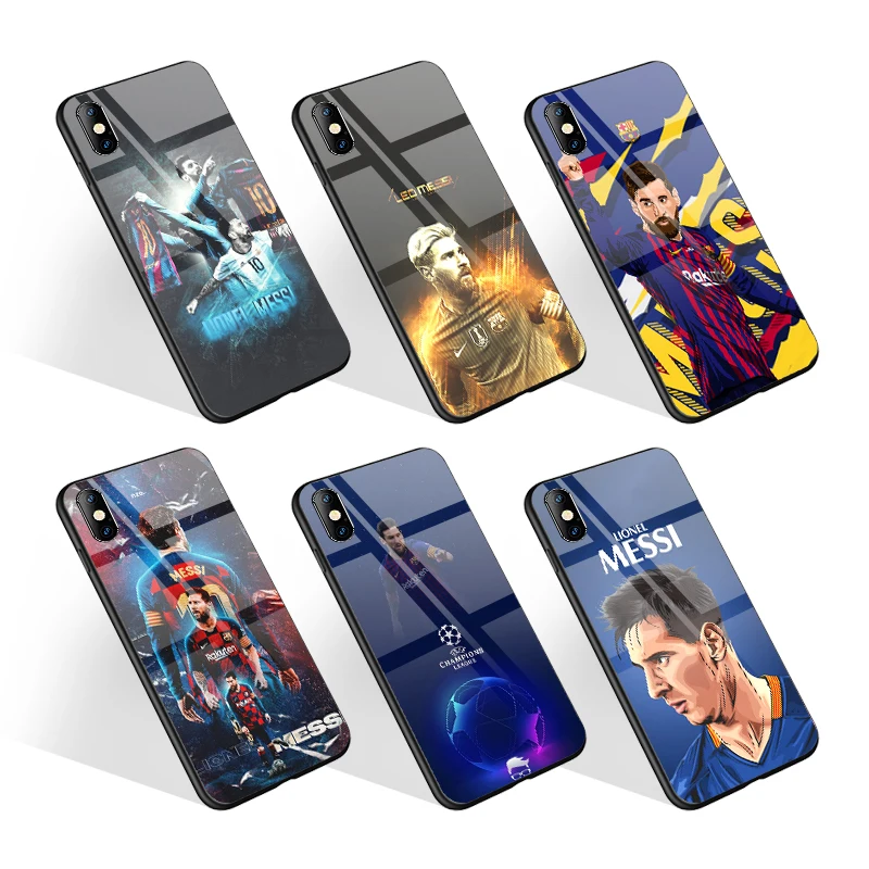 

Customized Hard Tempered Glass Lionel Messi Football Mobile Phone Case for iPhone 12 Pro Max Casing for Samsung S21, Black