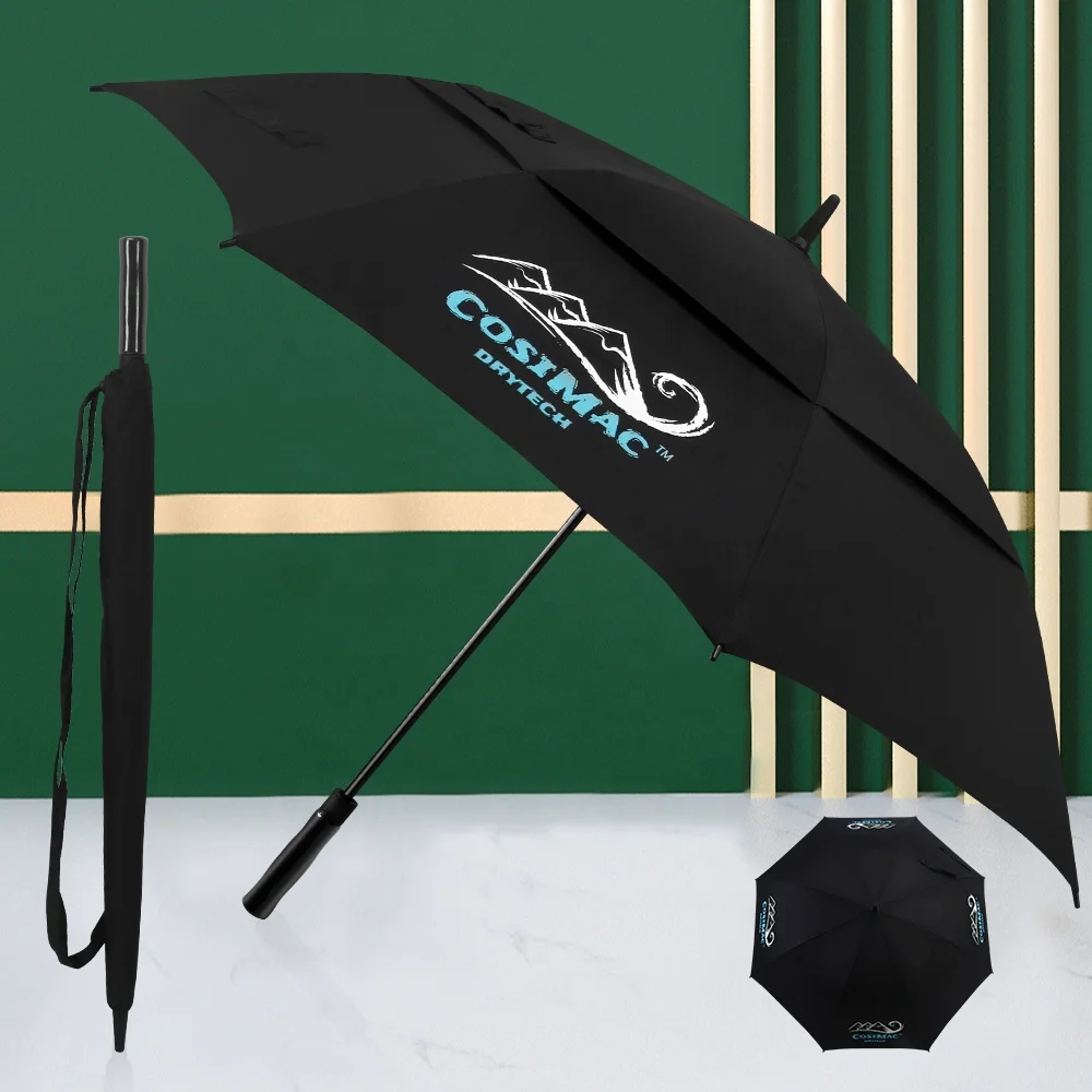 

30/60/62 inch Oversize Windproof Promotional Custom Logo Print Branded Large Black Best Quality Fiberglass Golf Umbrella, Customized color