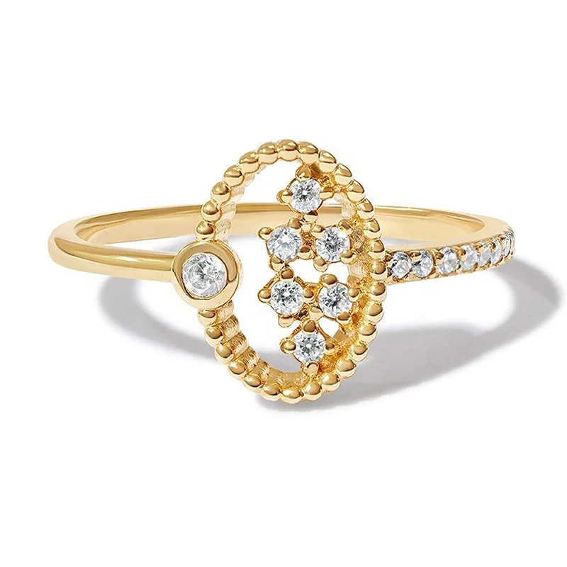 

Milskye handmade luxury jewelry 18k gold plated sterling silver diamond gold bead oval ring