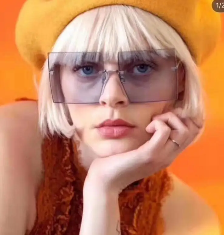 

WIIPU Oversized Rimless Square Sunglasses Women 2020 Luxury Brand Fashion Flat Top Red Blue Clear Lens One Piece Sunglasses