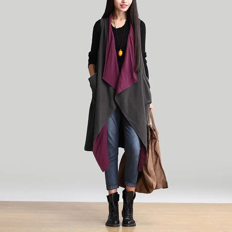 

Korean Loose Long Overcoat Women Casual Single Breasted Female Elegant Color Matching Purple Coat, As shown