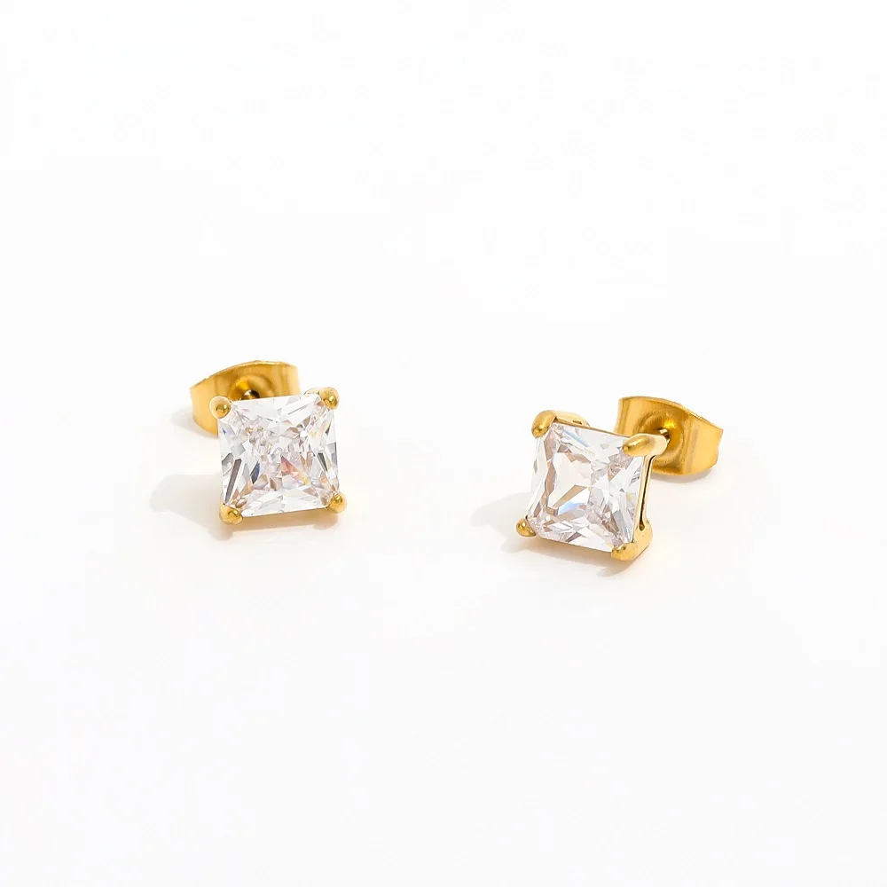 

Trendy Earring 18K Gold Plated Simple Cubic CZ Crystal Stainless Steel Stud Earring