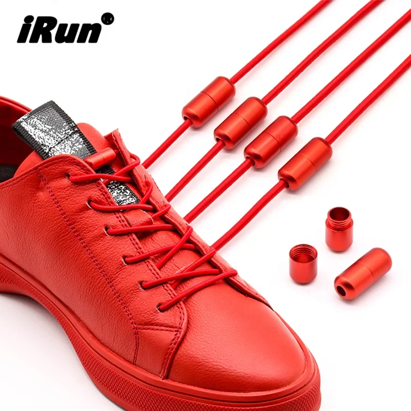 

iRun No Tie red round Shoe Laces metal capsule Lock shoelaces set Custom no tie elastic shoelaces buckle For sneakers