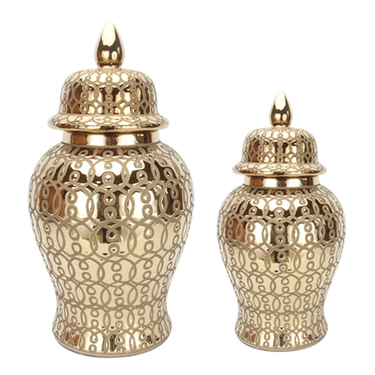 

Wholesale Fancy Design Nordic Style Ceramic Gold Ginger Jar for Home Decor