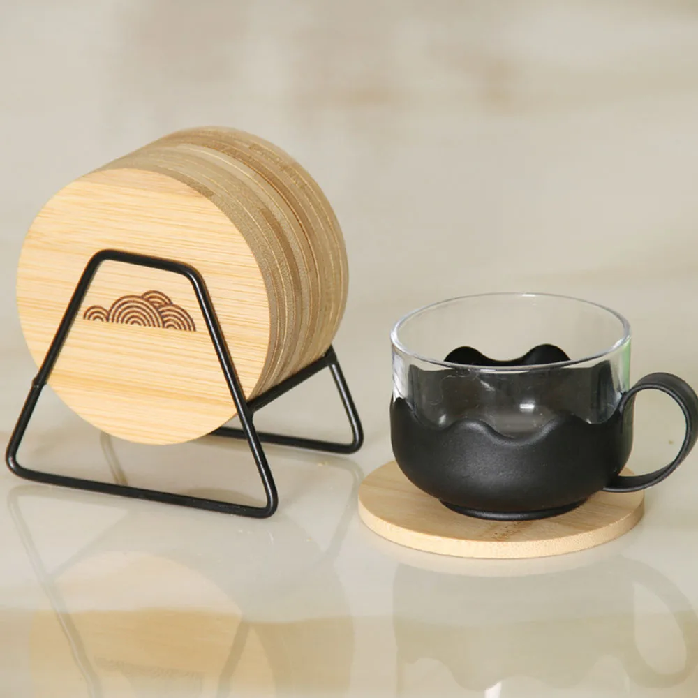 

Personalized Custom 9cm Round Bar Home Drink Blank Tea Coffee Cup Mat Coasters Wood Bamboo Coaster with Holder