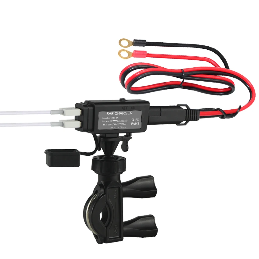 Motorcycle Handbar 12v 3A Dual USB LED Mobile Phone GPS Charger Power Adapter 