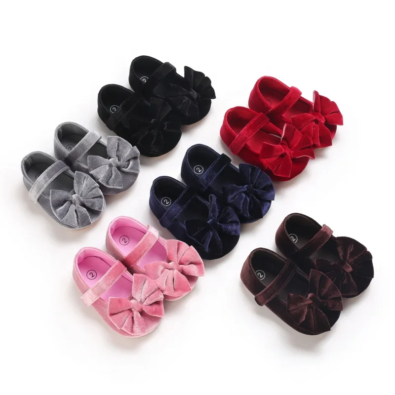 

Hard Bottom Infant Newborn Big Bow Velvet Baby Girls Princess Toddler Dress Shoes