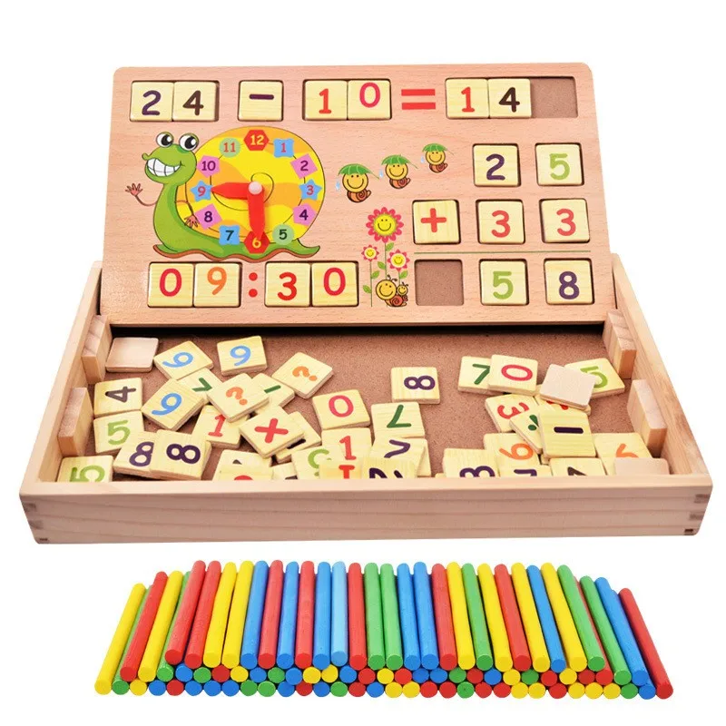 

Multi-functional kids double sides board game early education digital computing learning box children math wooden toy