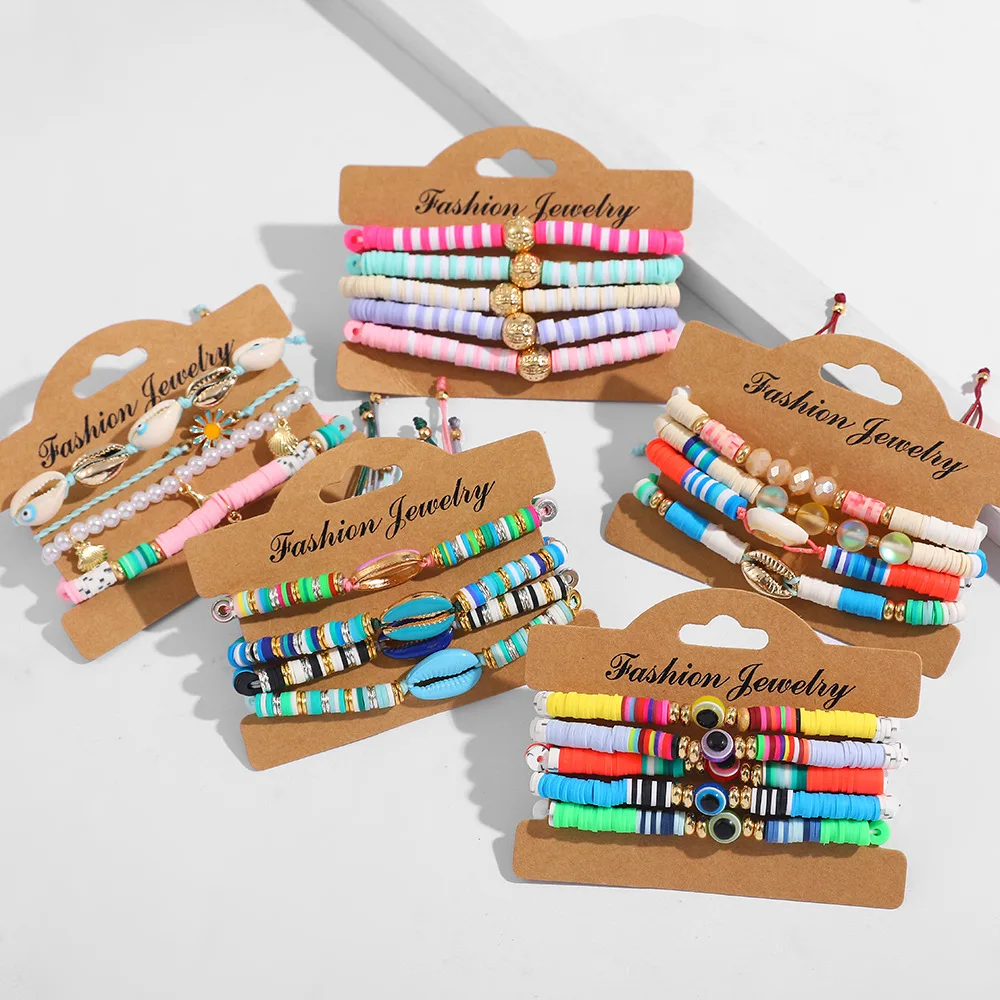 

Fashion 5Pcs/Set Evil Eye Beads Bracelet Set Gold Plated Colorful Beads Bracelets Soft Clay Pottery Fashion Jewelry Wholesale, Multi-colors