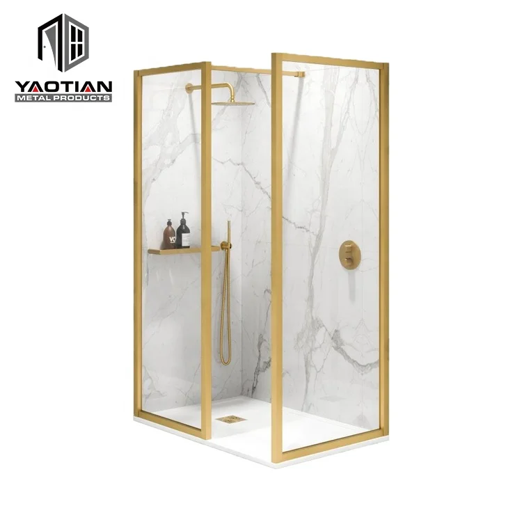 Brushed Gold Framed Tempered Glass Wet Room Walk In Bath Shower Screen