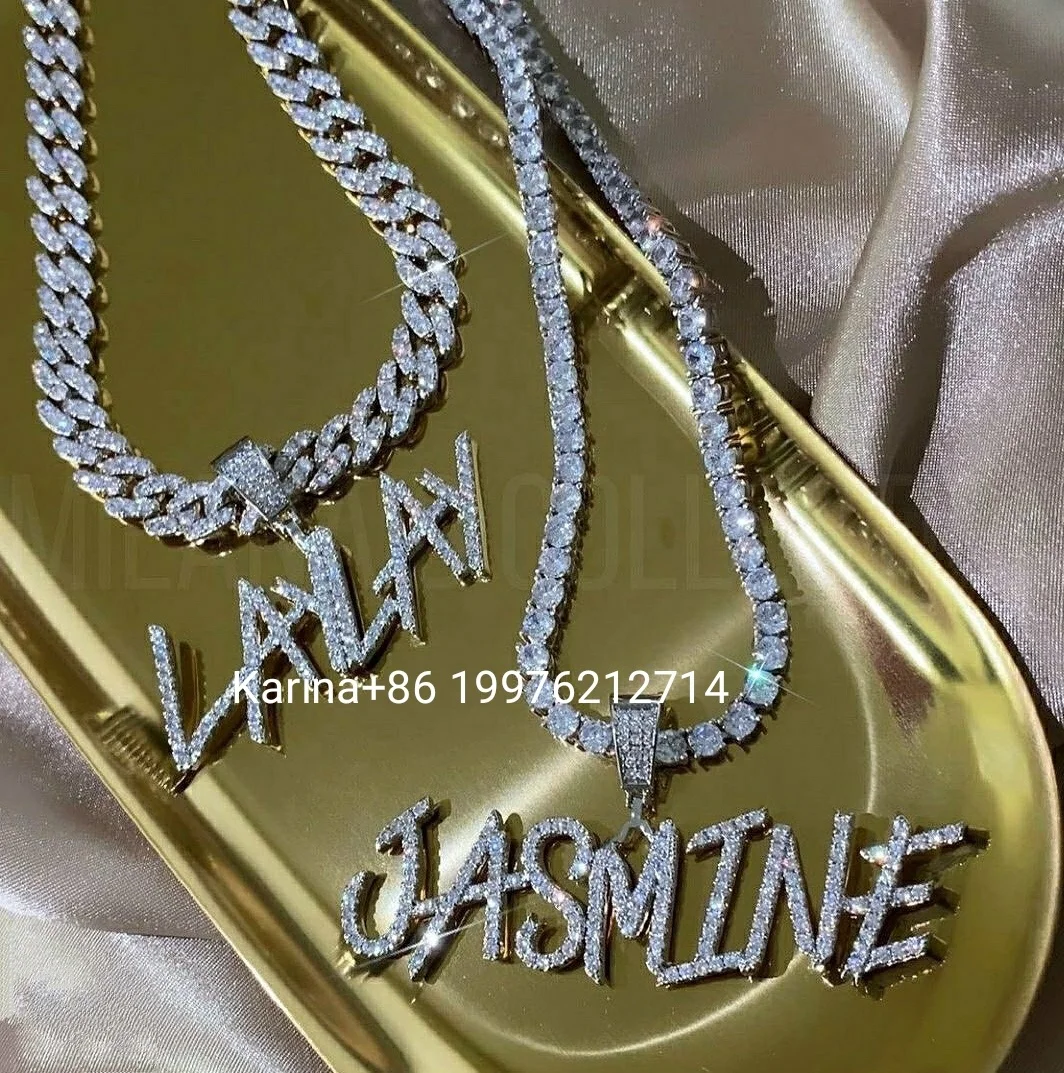 

Hiphop Jewelry Custom Name Necklace Personalized Alphabet Pendant Chain Link Cuban Necklace