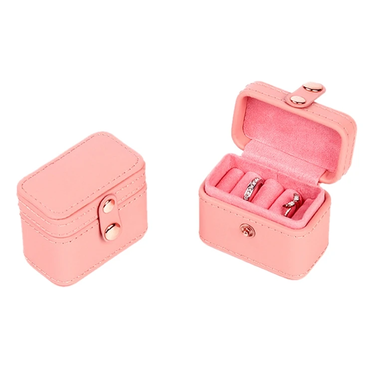 

Stock Pu Leather Pink Travel Convenient Portable Small Ring Jewelry Box
