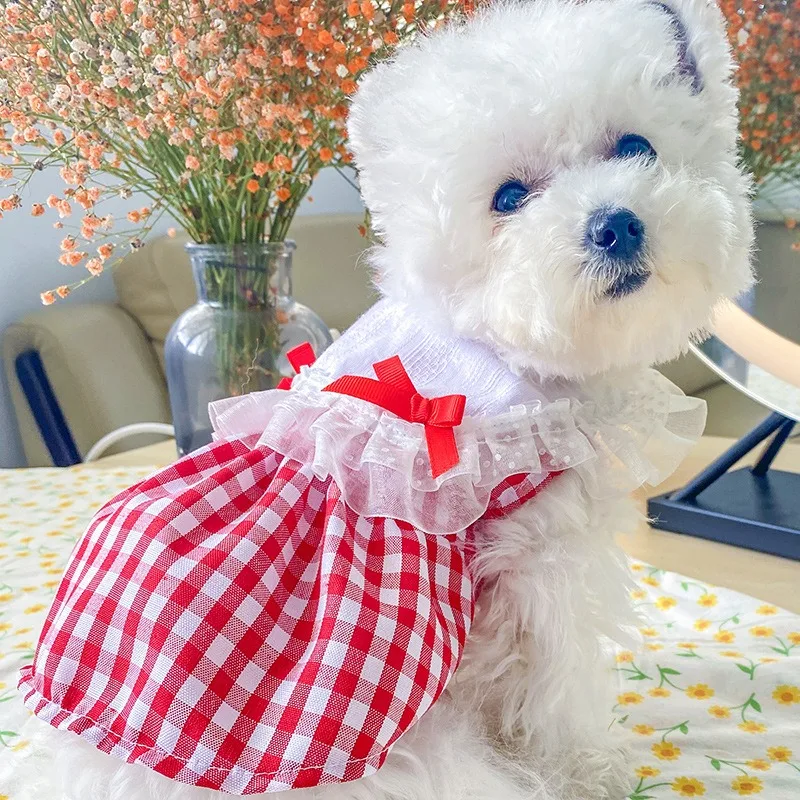 

Cute red pattern pet clothes fairy skirt pet clothing wholesale 2021 fluffy princess skirt