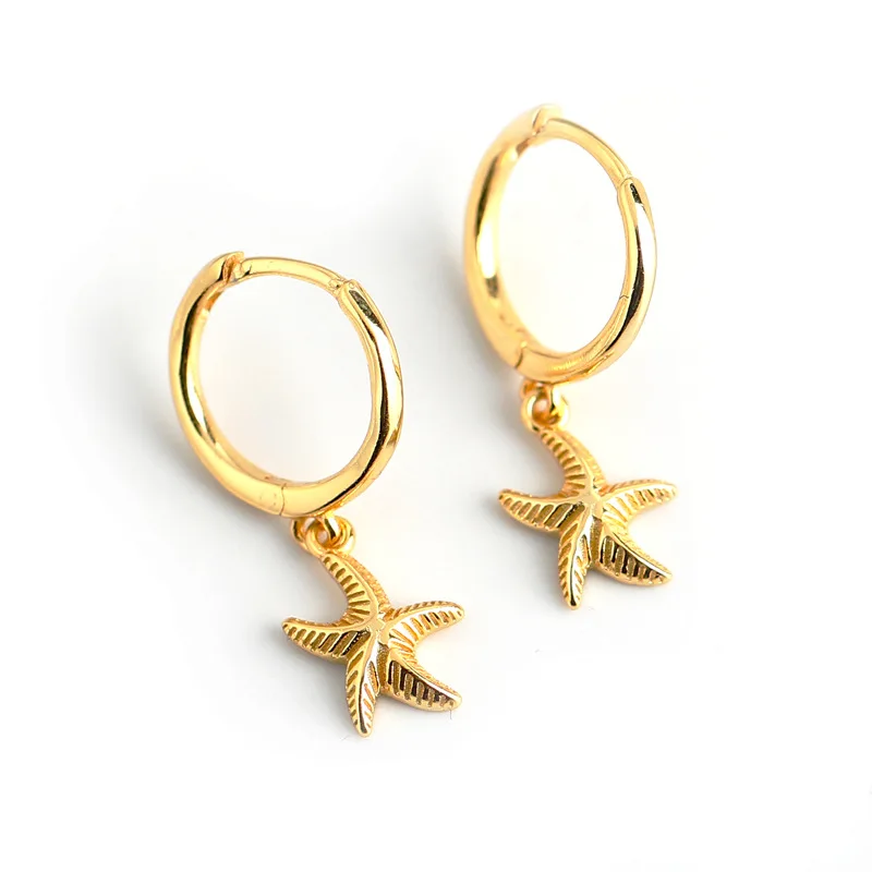 Cute fashion ocean life 925 sterling silver starfish jewelry designer hoop earrings 18K gold plated