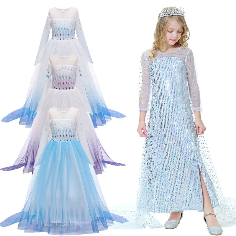 

Cosplay Party Dress Up Frozen Princess Elsa Anna Fashion Dress Costume Halloween Fairy Princess Kids Fancy Dress Costumes, As picture