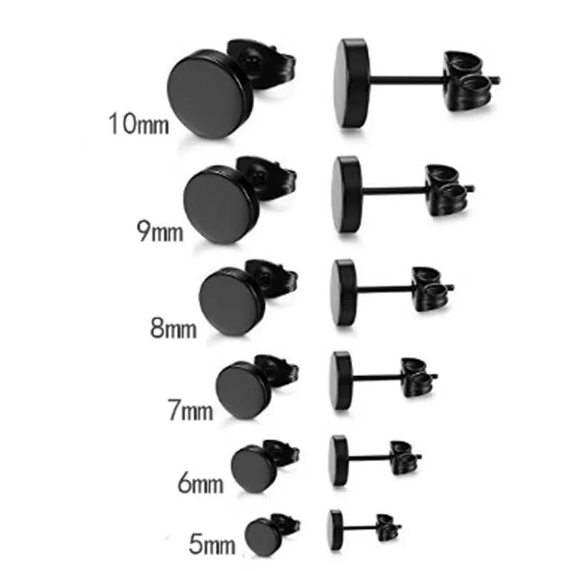 

Black Stainless Steel Round Stud Earrings 5mm-10mm Diameter For Women Men Titanium Piercing Male Earrings Fashion Men Jewelry