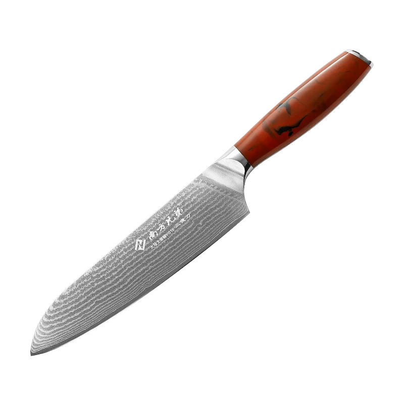 

8 inch Damascus Kitchen Santoku Knife, VG-10 Damascus Steel, with Comfortable Ergonomic ABS Handle