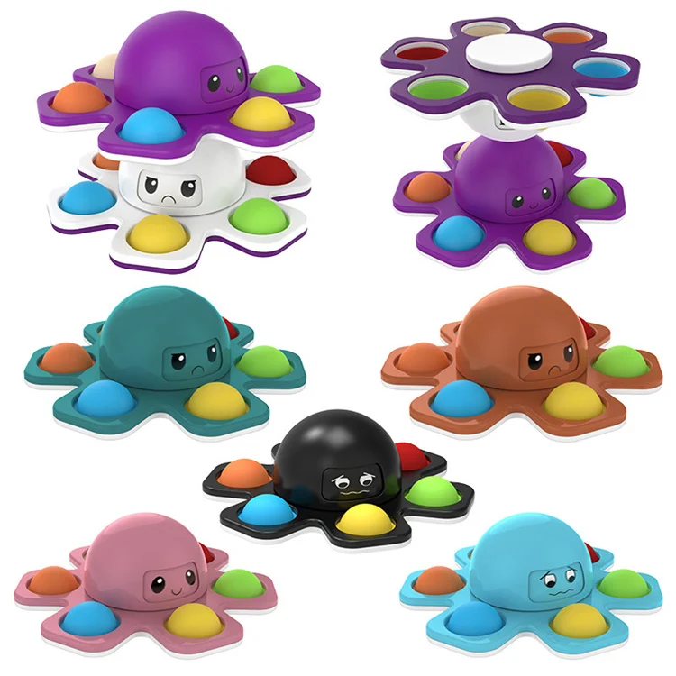 

2022 New kids Stress Reliever Face Change Fidgets Double Side Push Bubbles Toy Reversible Flip Face Off Octopus Fidget Spinner