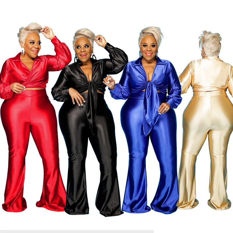 

Large Size 2021 New Spring Solid Color Long Fashion Casual Plus Size Women Clothing Two Piece Set