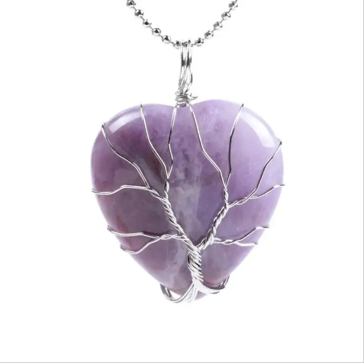 

2021 XuQian Lavender Wire Wrapped Charms Heart stone Pendent, 5 colours
