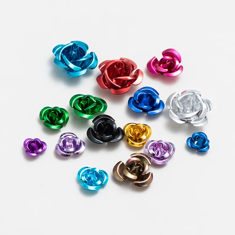 

Hot selling 950pcs nail DIY three-dimensional metal shiny surface 15mm small aluminum flower color rose nail art accessories, Multicolor