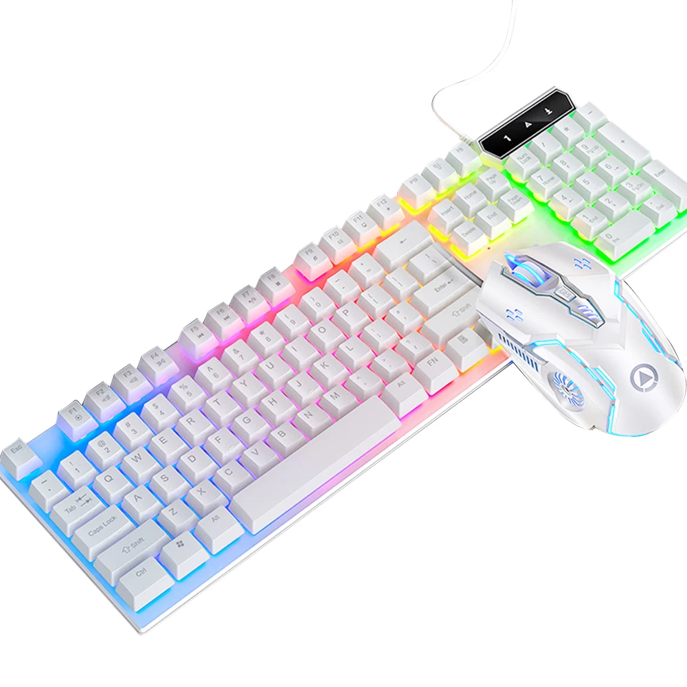 

Ergonomic Wired Gaming Keyboard Mouse Combo Excellent LED Backlight Usb Mechanical Feel Tastatur maus set for Computer Gamer, White, black
