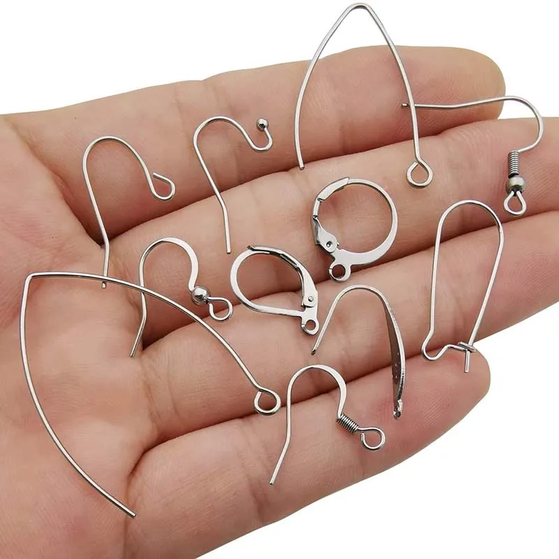 Base Settings Stainless Steel French V-shaped Earring Hooks Findings Ear Hook Wire For Jewelry Making DIY