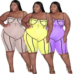 LvCong New style wholesale one piece shorts jumpsuit for plus size women spaghetti strap jumpsuit