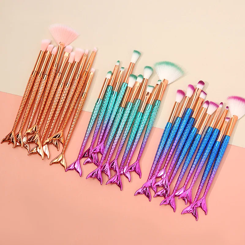 

Makeup Brushes Set 24 Sets Makeup Base Synthetic Hair New Gradient Mermaid Shaped 10pcs Private Label Acceptable 10 Pcs/set, Colorful