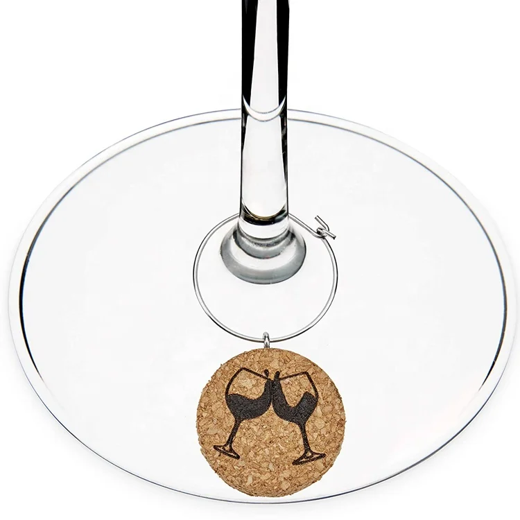 

Bar accessories 2021 customized wine glass charm cork for wine glasses, Brown