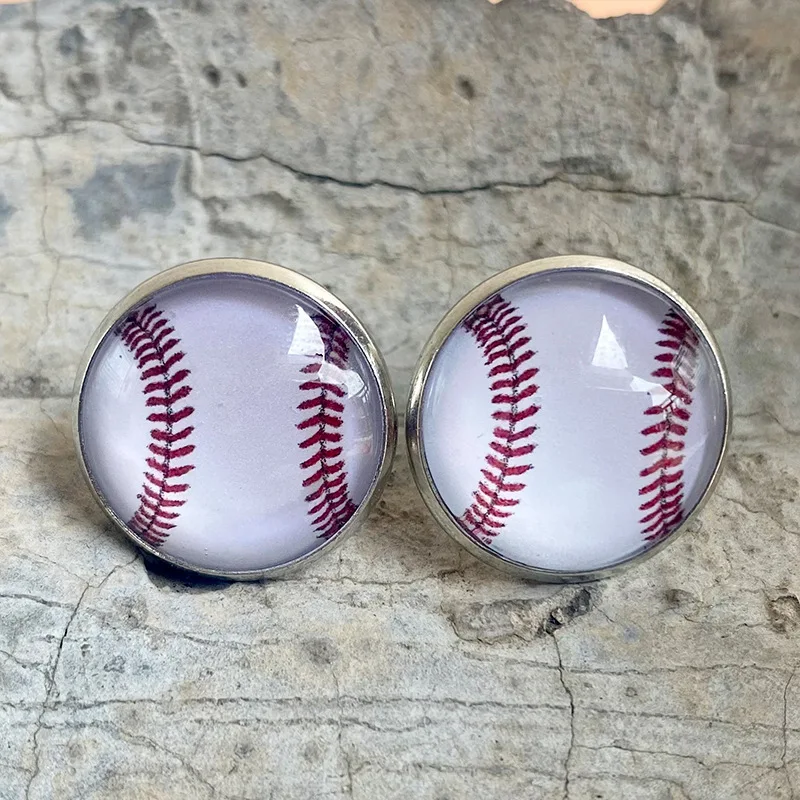 

Hot Sale Time Gem Glass Acrylic Earrings Basketball Baseball Volleyball Vintage Stud Earrings