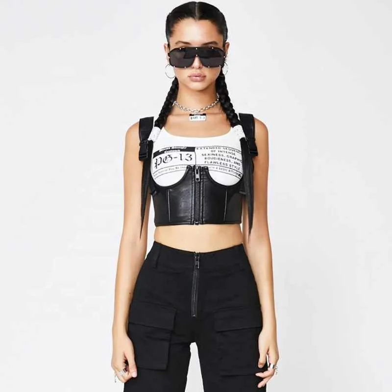 

New Arrival Black PU Women Vest Top