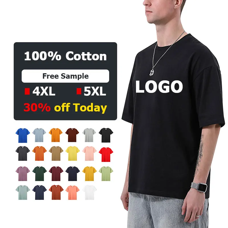 2024 New Oversized 250g Heavy Cotton Solid Color Blank Round Neck Short-sleeved T-shirt Custom logo Printing Mens Tshirts