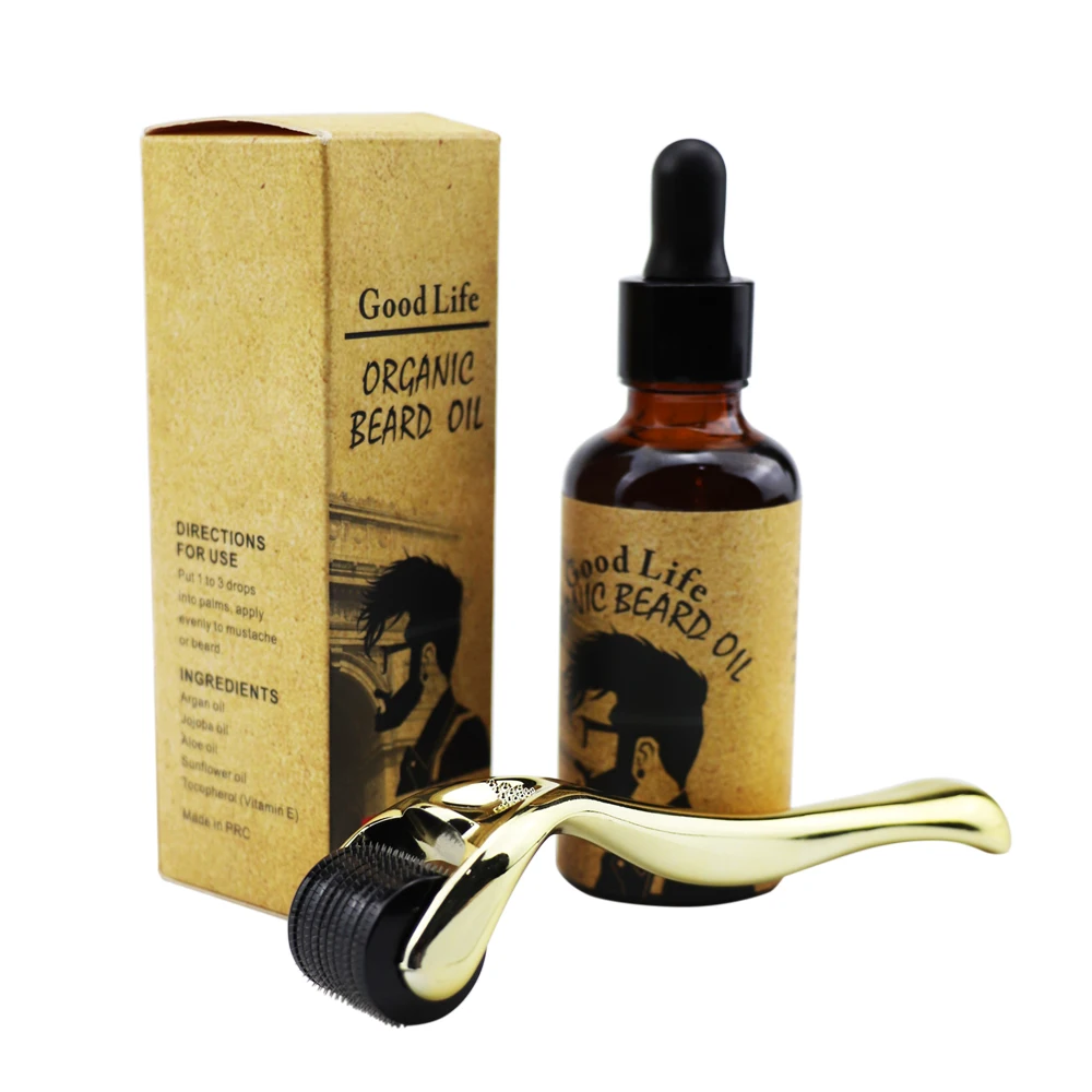 

Private Label 100% Natural Organic beard Care set Growth Oil serum derma roller Men Beard kit
