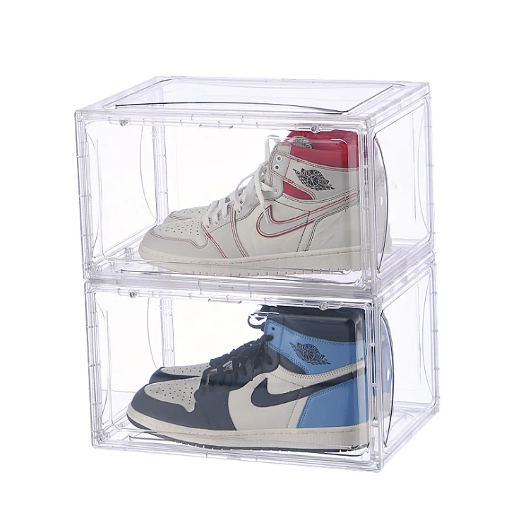 

Folding Stackable Plastic Shoes Storage Magnetic Drop Front Clear Sneaker Box