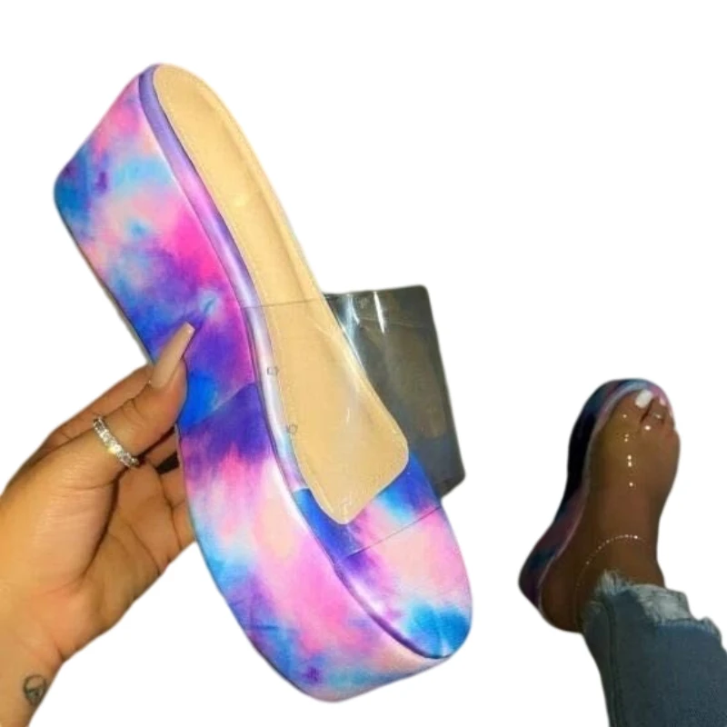 

Hot Sale Summer Ladies Transparent Wedges Sandals Fashion Colorful Slipper, Picture