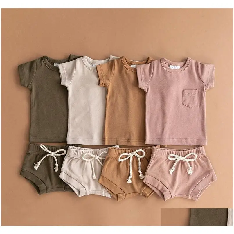 

2020 Summer Toddler Baby Boys Girls Suits Cotton Kids Outfits Children Girl Clothing Set Newborn T-Shirts Topsshorts Tracksuits