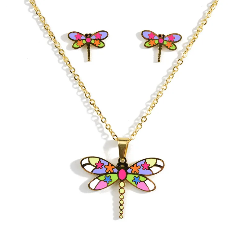 

Go Party 4 designs insect earring sets stainless steel kids necklace jewerly dragonfly necklace, Same as picture